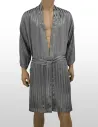 Kimono in Seta inSilk Jacquard Stripe Steelgrey