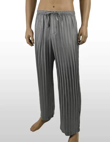 Pantaloni da Salotto in Seta inSilk Jacquard Stripe Steelgrey